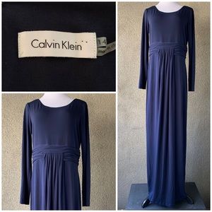 “Calvin Klein” Navy Long-Sleeve Polyester Jersey Knit  Maxi-Dress size 14